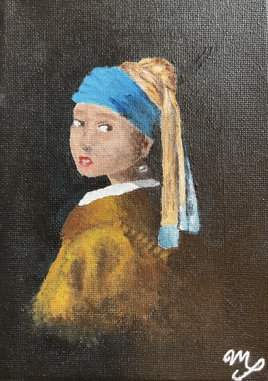 Portrait painting of a girl in a blue headscarf